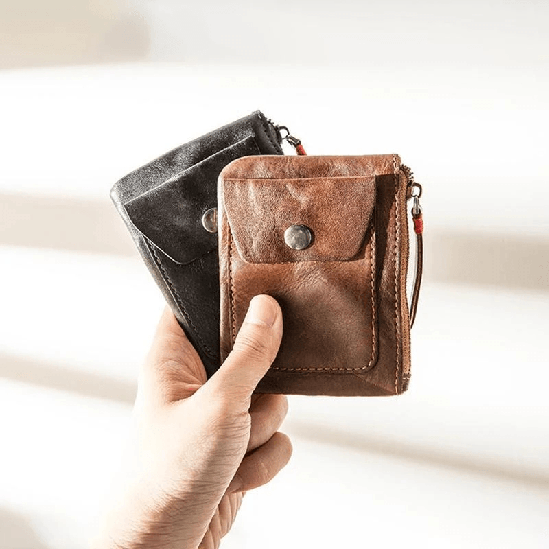 Men Genuine Leather Vintage Coin Bag Wallet Key Bag Coin Purse - MRSLM