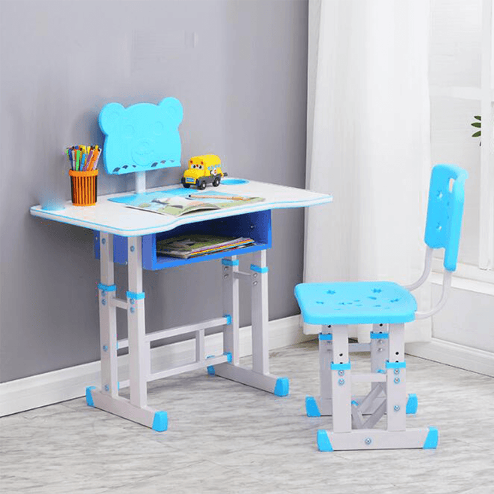 Children'S Study Desk Chair Set Ergonomic Height Adjustable Student Study Table Chair with Book-Stand Girls Boys Storage Drawer Writing Desk - MRSLM