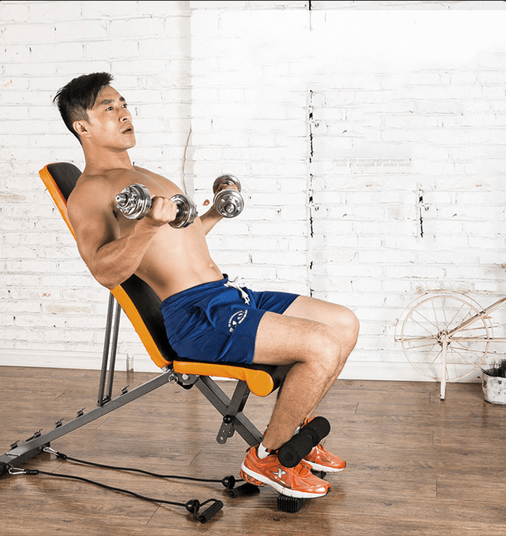 MIKING Multi-Functional Sit up Bench Adjustable Dumbbell Bench Foldable Abs Plate Fitness Exercise Training Equipment with Resistance Bands - MRSLM