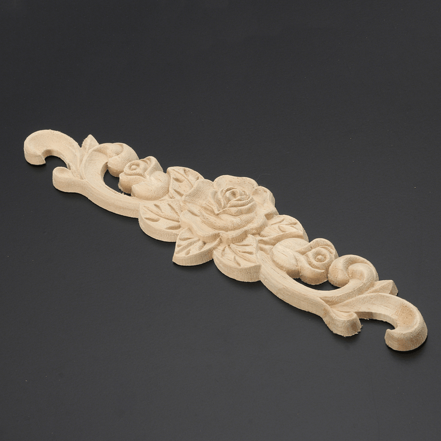 20X5Cm Wood Carved Onlay Applique Unpainted Rose Flower Door Decoration - MRSLM