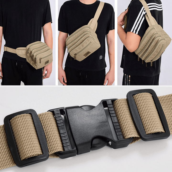 Men Waterproof Multi-Pocket Waist Bag Canvas Large Capacity Multi-Purpose Phone Bag Chest Bag Crossbody Bag Shoulder Bag - MRSLM