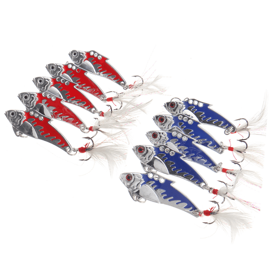 10Pcs 5Cm 8.2G Metal VIB Fishing Lure Crankbait Hard Bait Treble Hooks - MRSLM