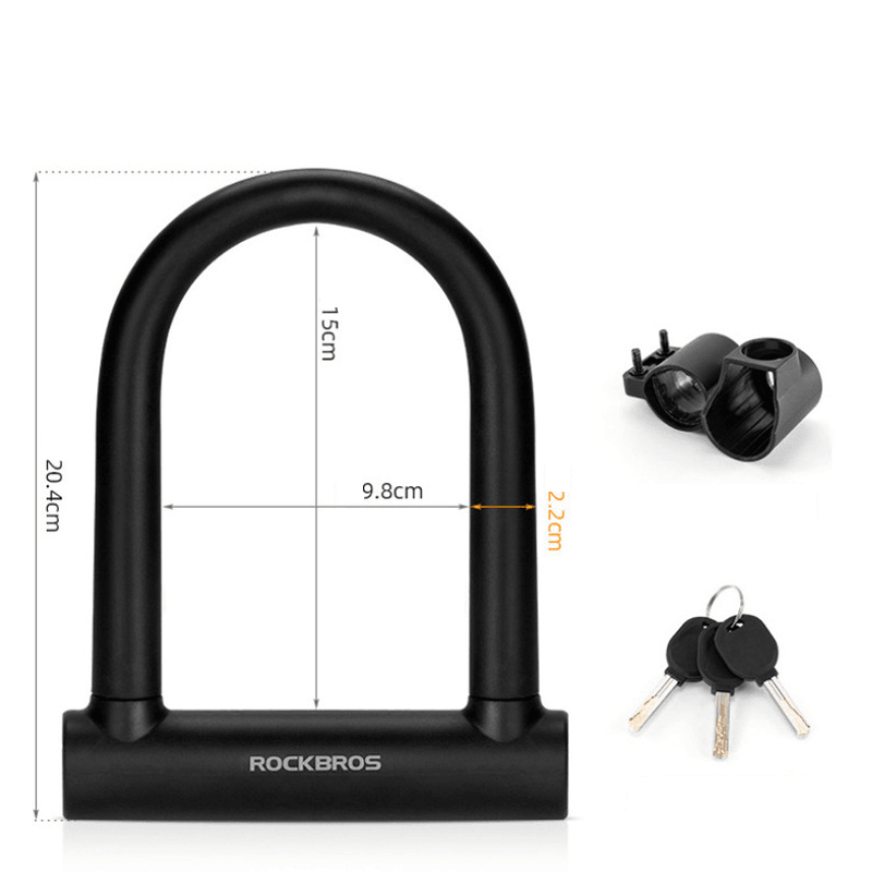 ROCKBROS Bicycle U-Lock Electric Motorcycle Bike Anti-Theft Lock Silicone Protective Cover Portable Car Lock - MRSLM