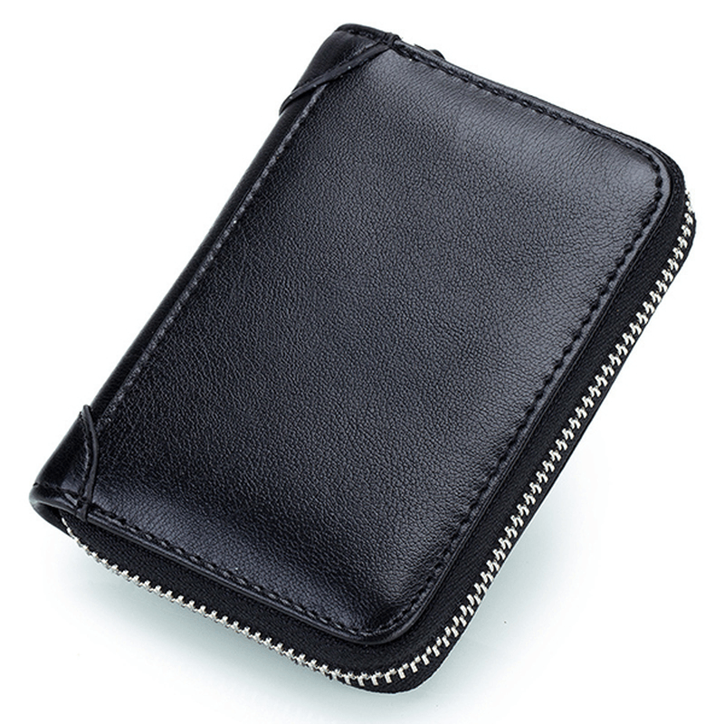 Large Capacity RFID Genuine Leather Men Women Casual Zipper Creddit Card Holder - MRSLM