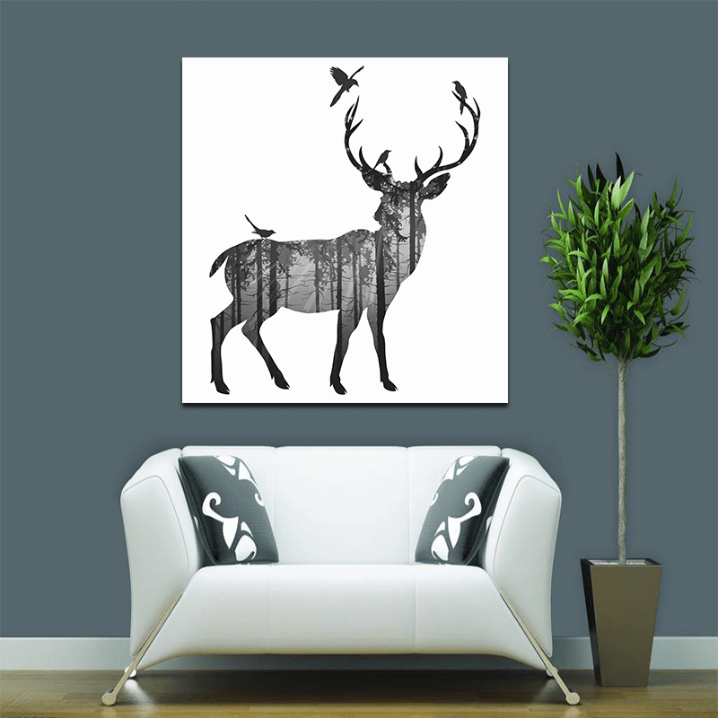 Miico Hand Painted Oil Paintings Simple Style-C Side Face Deer Wall Art for Home Decoration Paintings - MRSLM