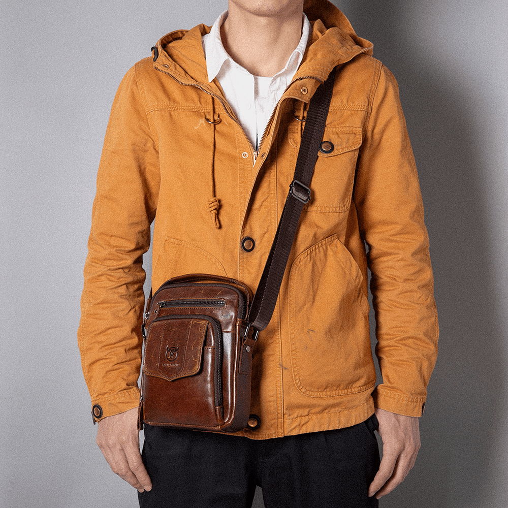 Bullcaptain Men Casual Genuine Leather Shoulder Bag Crossbody Bag for Outdoor - MRSLM