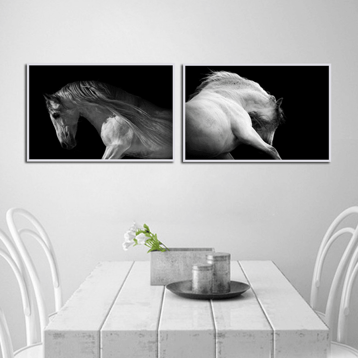 Miico LKKK Hand Painted Combination Decorative Paintings Black and White Horse Wall Art for Home Decoration - MRSLM