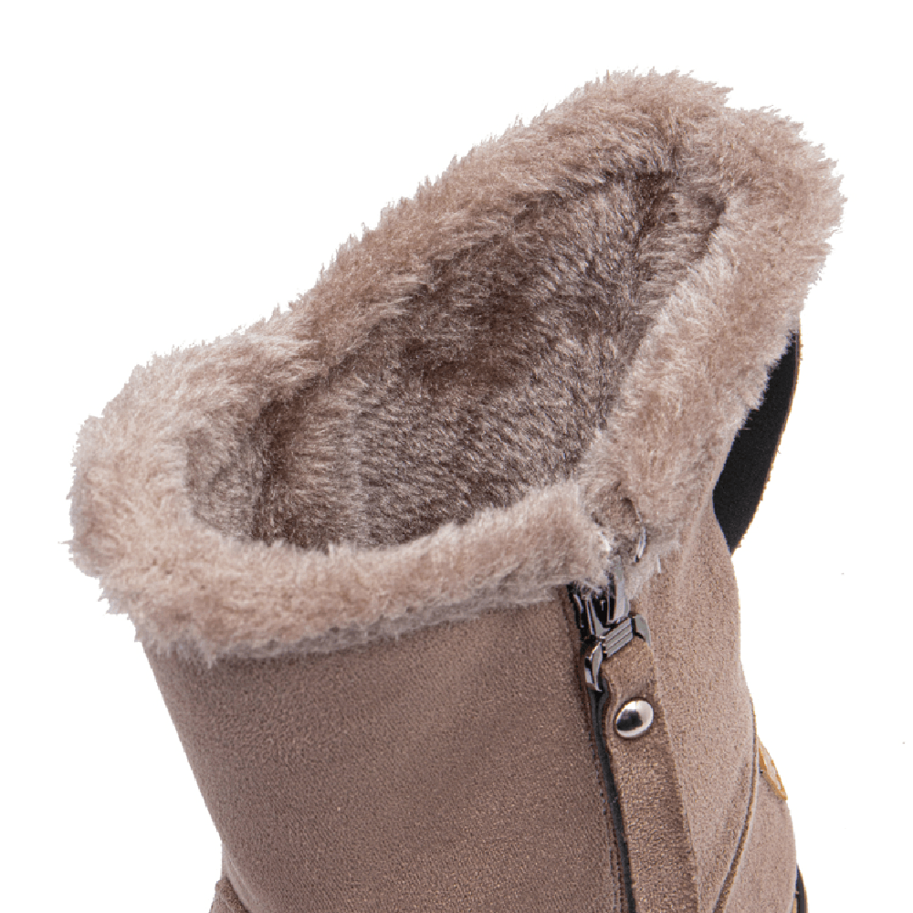 Women Casual Suede round Toe Side Zipper Flat Snow Boots - MRSLM