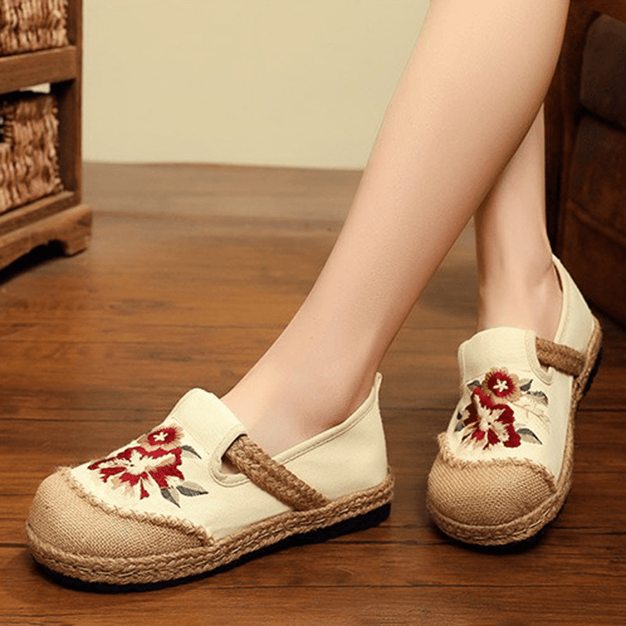 Women Old Peking Flowers Embroidery Casual Espadrille Loafers - MRSLM