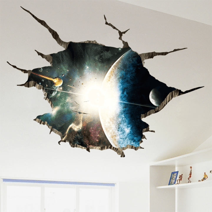 Miico Creative 3D Space Universe Planets Broken Wall Removable Home Room Wall Decor Sticker - MRSLM