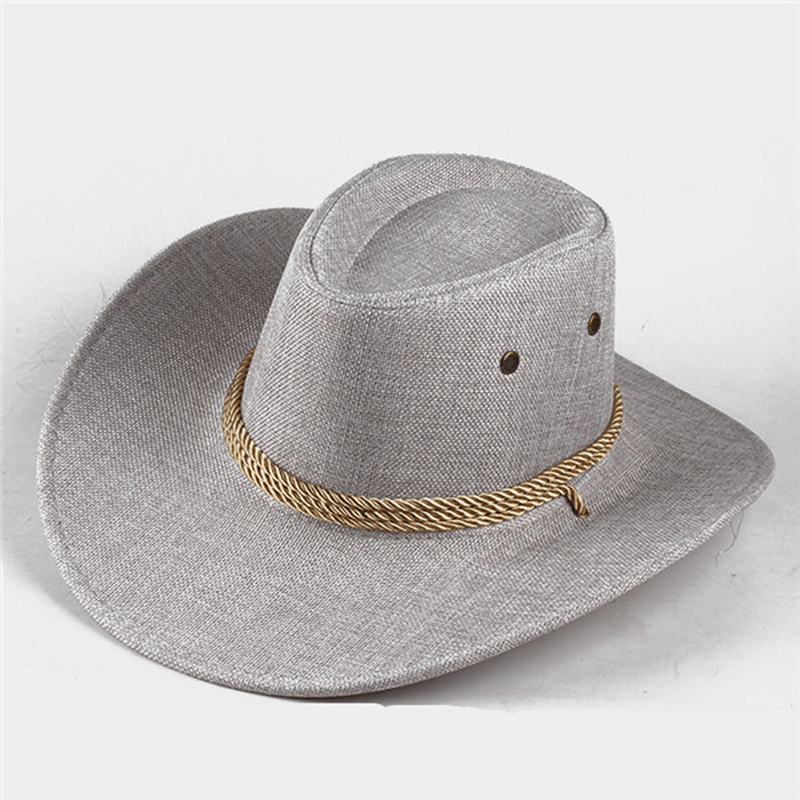 Bang Good Men Western Cowboy Hat Outdoor Wide Brim Linen Hat - MRSLM