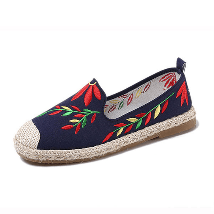 Women Casual Embroidered Flower Cloth Flat Loafers - MRSLM