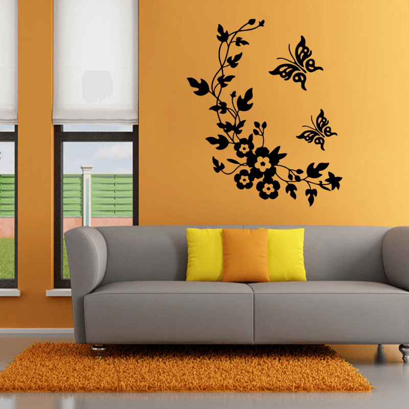 Funny Novelty Butterfly Flower Vine Bathroom Wall Sticker Home Decoration Vinyl Wall Decals - MRSLM