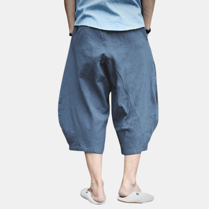 Mens Vintage Chinese Style Linen Casual Loose Baggy Pants - MRSLM