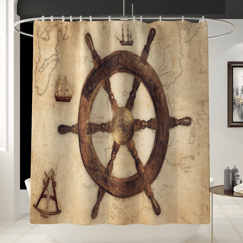 Voyage Navigation Guide Pattern Shower Curtain Set Swing Bath Curtains Bathroom Curtains Bathtub Mat for Bathroom Decoration - MRSLM