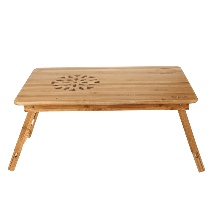 Nature Bamboo Laptop Table Simple Computer Desk with Fan for Bed Sofa Folding Adjustable Laptop Desk - MRSLM