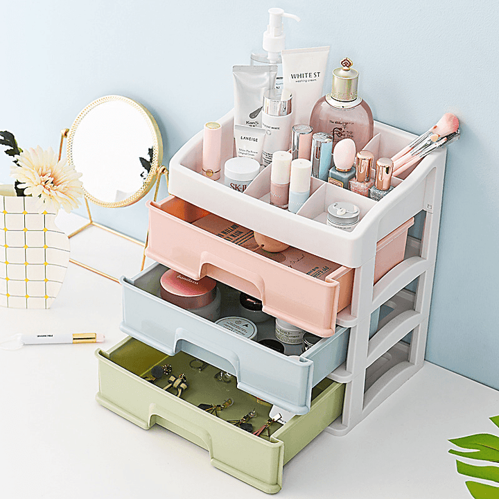 Plastic Storage Drawer Dustproof Cosmetic Storage Box Makeup Desktop Organizer Dressing Table Shelf - MRSLM