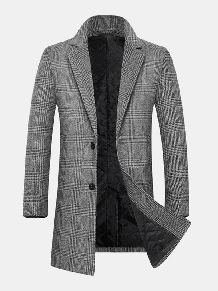 Mens Houndstooth Woolen Single-Breasted Lapel Mid-Length Overcoat - MRSLM