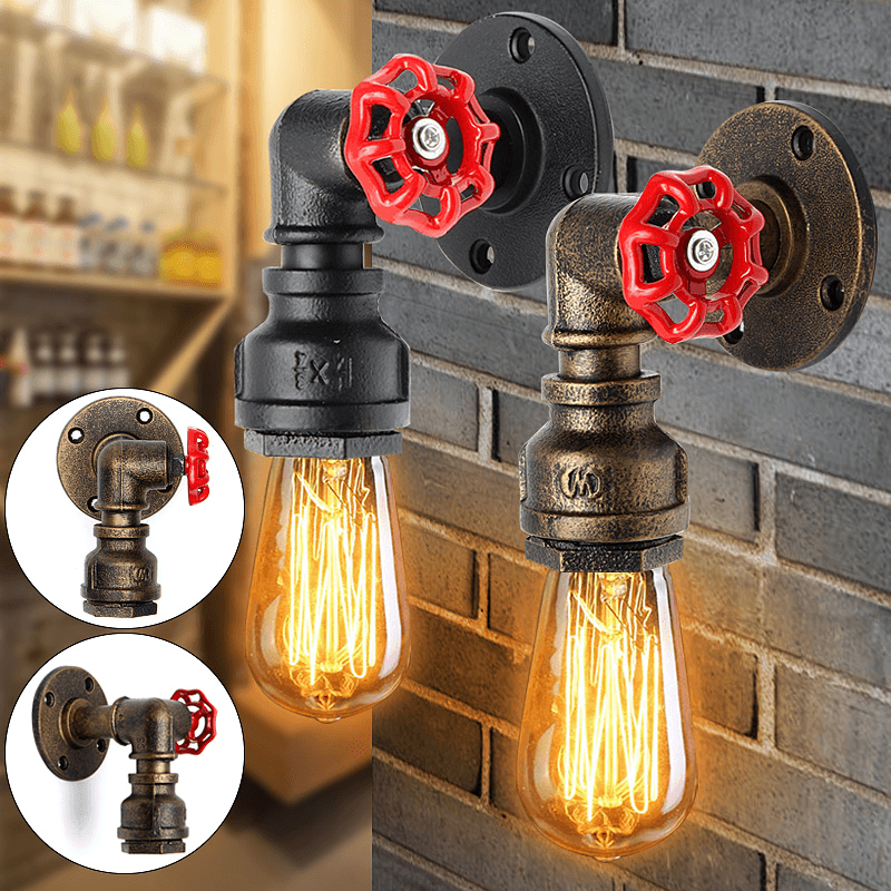 Vintage Industrial Retro Iron Water Pipe Shape Wall Lamp Sconce Light Fixture - MRSLM