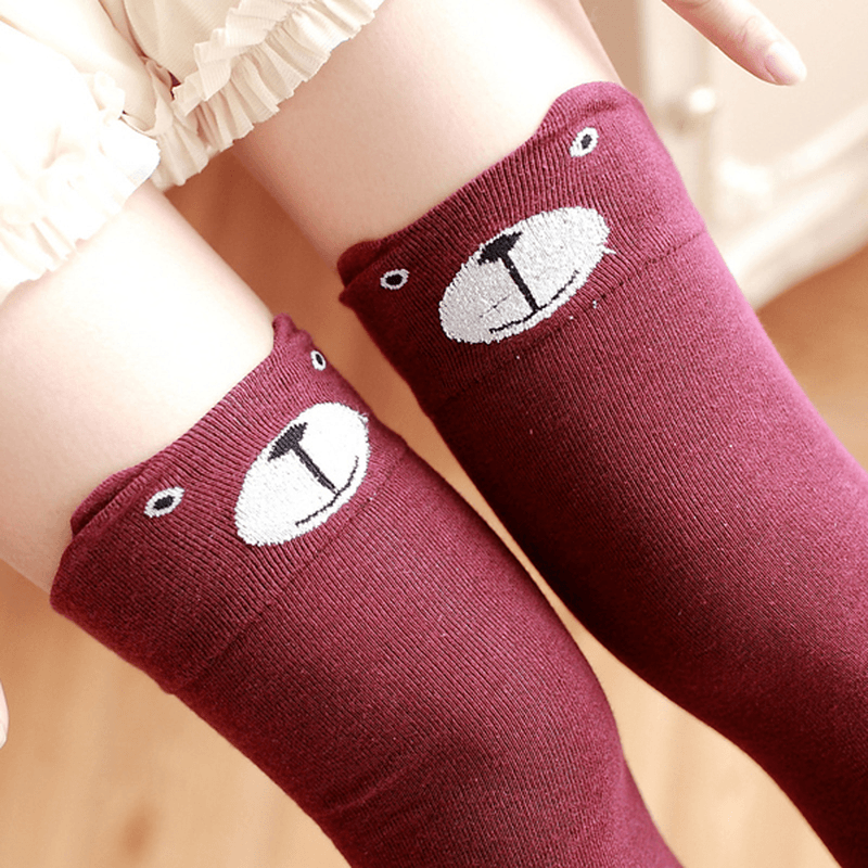 Women Girls Cartoon Animal Cotton Stocking Kawaii Cat Bear over Kneed High Tight Socks - MRSLM