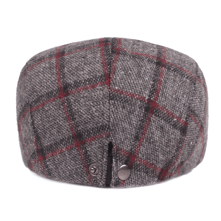 Mens Womens Winter Woolen Plaid Painter Beret Caps Outdor Adjustable Peaked Cap - MRSLM