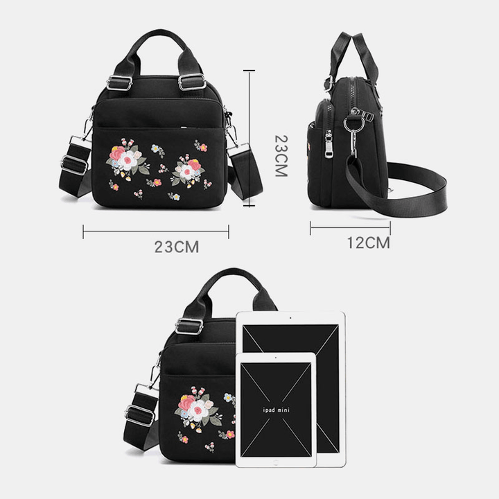 Women Light Weight Waterproof Flower Embroidered Crossbody Bag Shoulder Bag - MRSLM