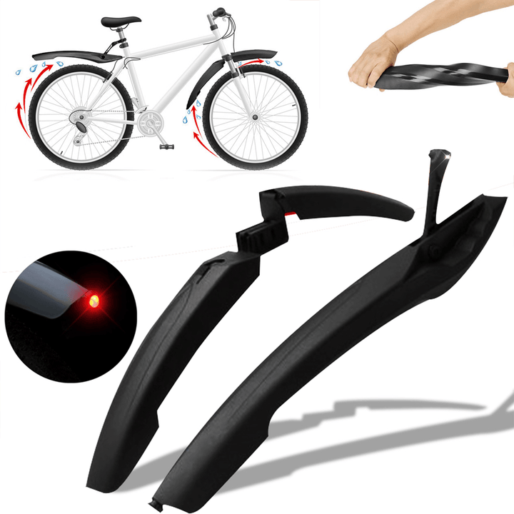 2 Pcs Bike Fender Front Rear Bicycle Mud Guard Cycling Tire Mudguard with Lights Mountain Bike Mudguards - MRSLM