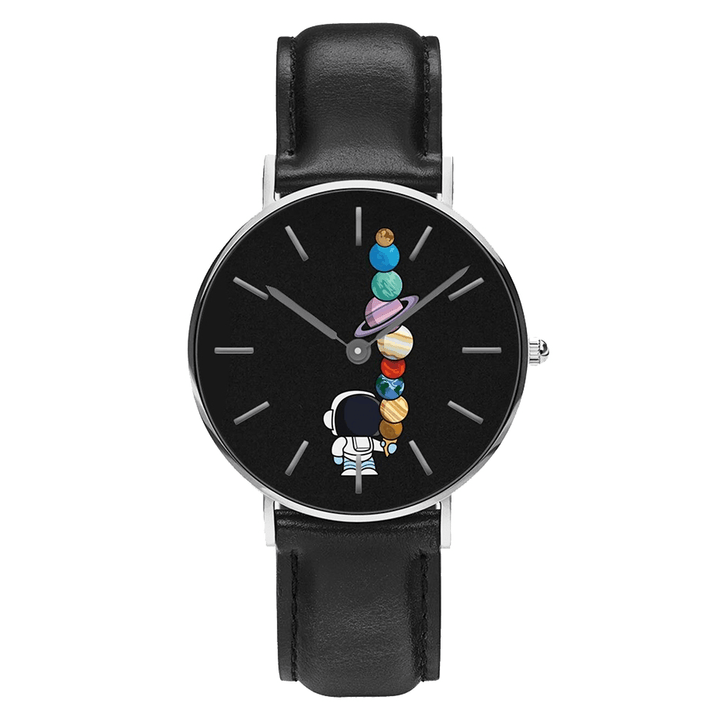 Casual Style Men Watch Cartoon Astronaut Star Ice-Cream Print PU Leather Strap Clock Quartz Watches - MRSLM