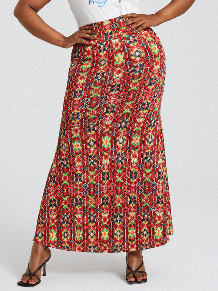 African Style Ethnic Print Buttocks High Waist Bodycon Long Skirt - MRSLM