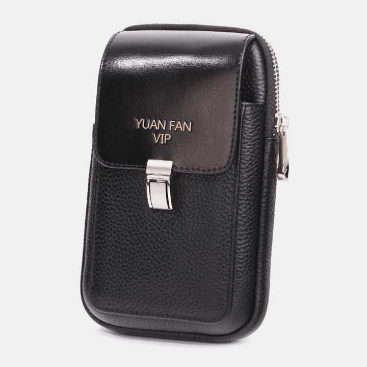 Men Retro Vertical Soft Leather Multifunction Large Capacity 6/6.5 Inch Phone Bag Belt Bag Waist Bag - MRSLM