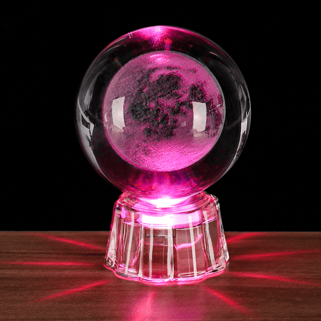 Moon Crystal Ball with Light Effect Base 3D Engraving Colorful Ornaments Crafts Desktop Decorations - MRSLM