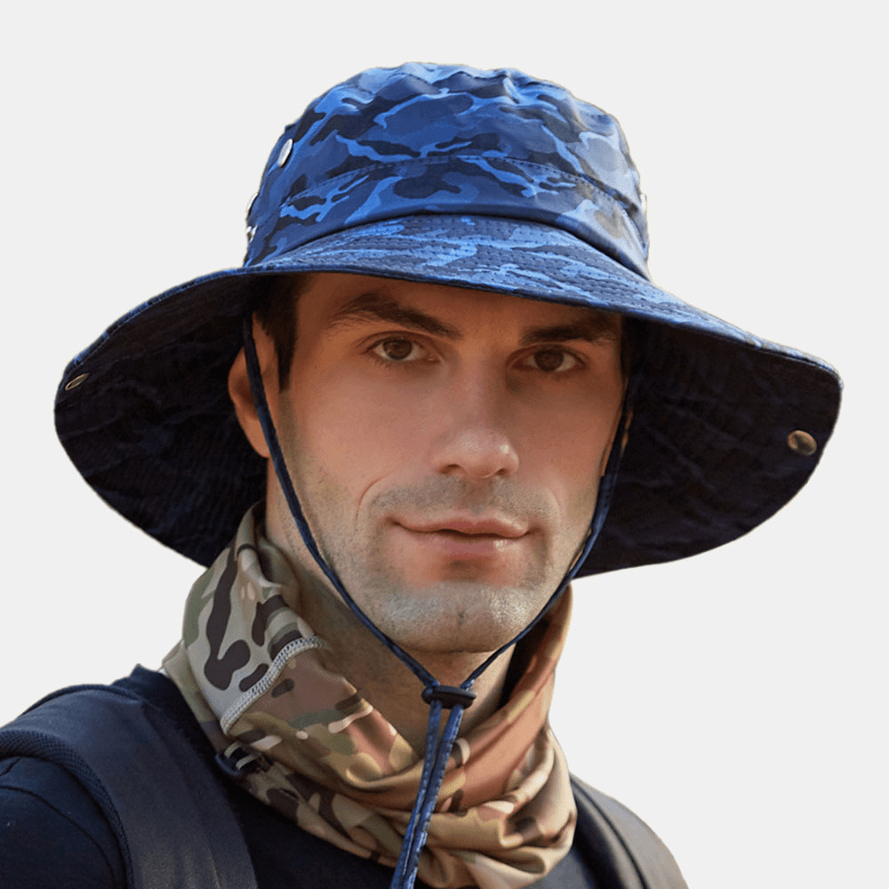 Men Camouflage 360 Degree Protection Wide Brim Outdoor Fishing Climbing UV Protection Waterproof Breathable Bucket Hat - MRSLM