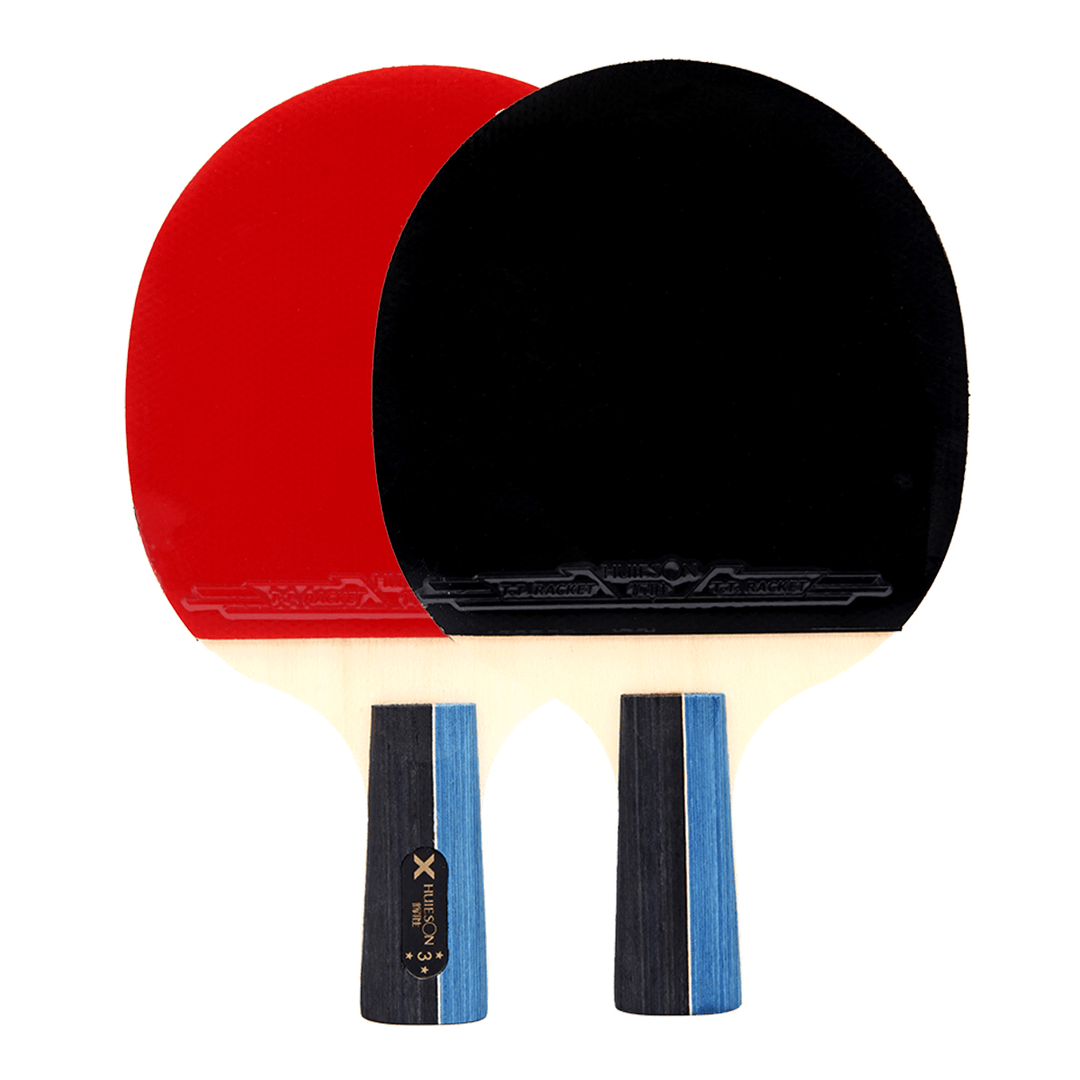 1 Pair Table Tennis Racket Wood Rubber Long/Short Handle Paddle Outdoor Sport Training Ping Pong Paddle Bat with 3 Balls - MRSLM