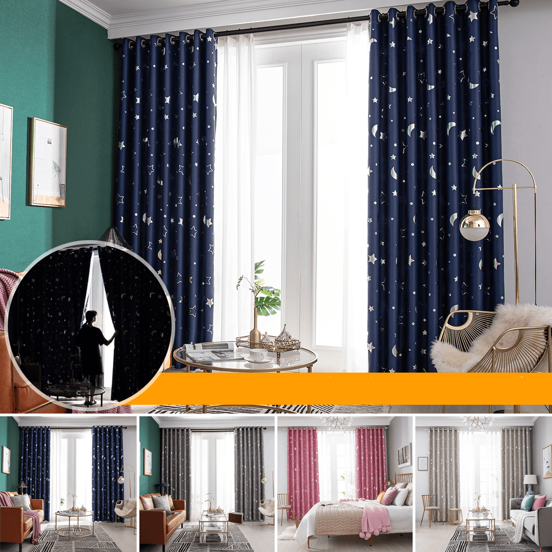 Polyester Window Curtains Moon Star Kids Child Bedroom Window Door Curtains for Living Room Home Decor - MRSLM