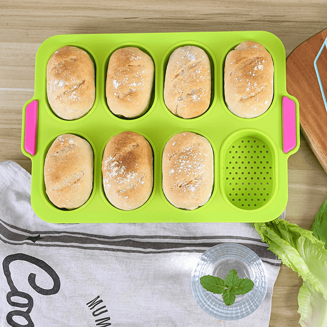 8 Cup Holes Non-Stick Cupcake Baking Pan Silicone Mold 3D French Bread DIY Kitchen Supplies - MRSLM