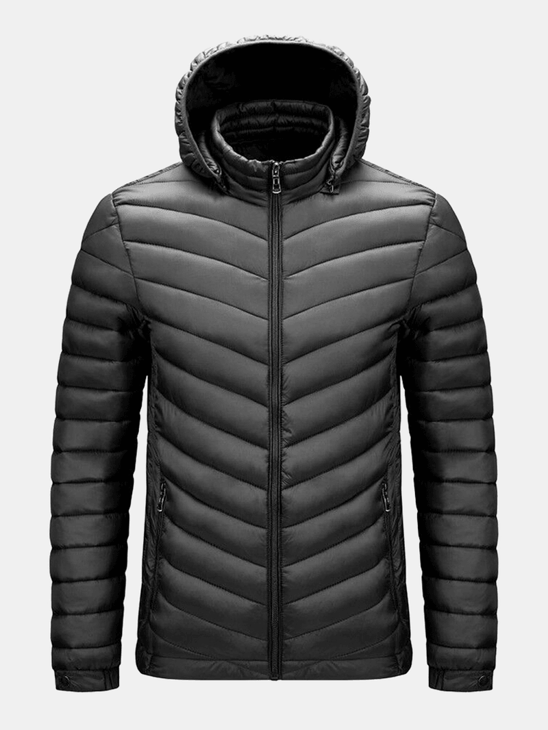 Mens Detachable Hooded Warm Long Sleeve Solid Color down Jacket - MRSLM