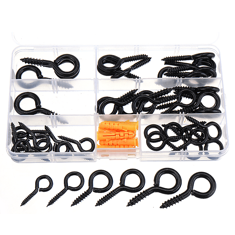 44Pcs Screw Eyes Zinc Plated Self Tapping Thread Eye Bolt Ring Hooks with Expansion Pipe Black - MRSLM