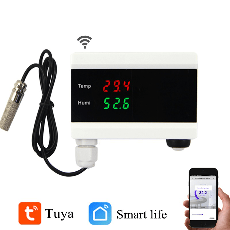 WIFI Smart Temperature Humidity Alarm Sensor Thermometer Hygrometer Detector Home Digital Display Android App Alert - MRSLM