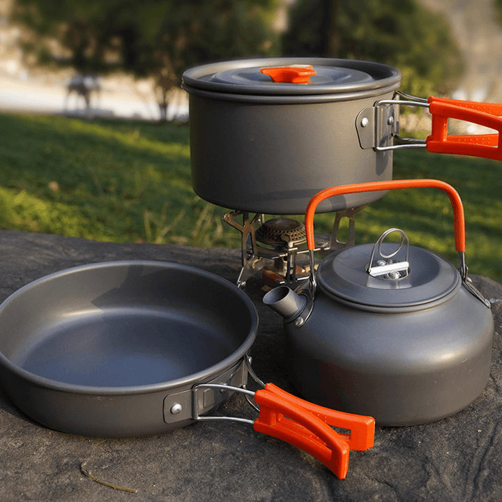 9PCS Aluminum Alloy Camping Pot Cookware Pans Kettle Set Portable Outdoor Camping Cookware - MRSLM