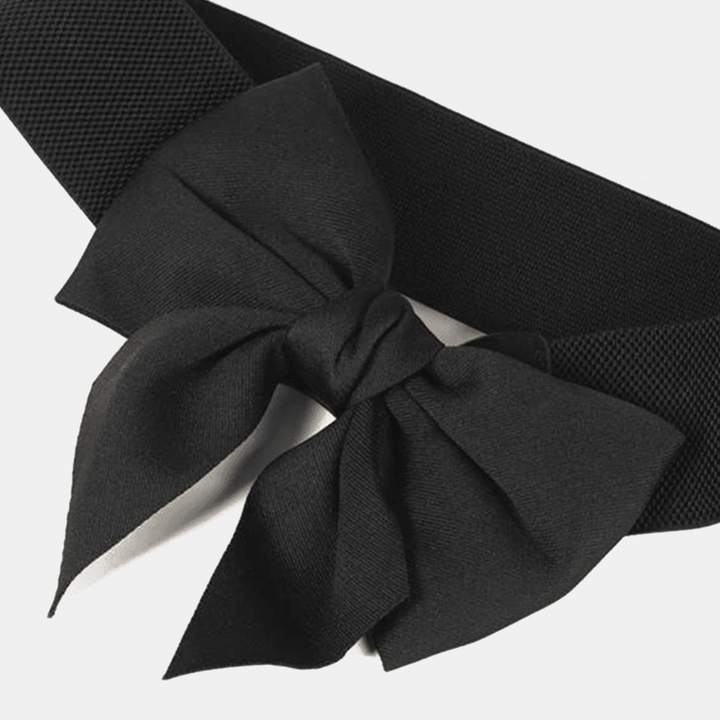 Women Black Bow Decor Breathable Elastic Belt - MRSLM