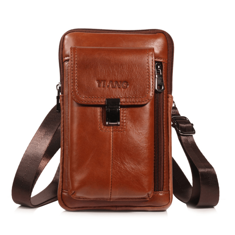 Men Genuine Leather Waist Bag Shoulder Bag Phone Bag - MRSLM