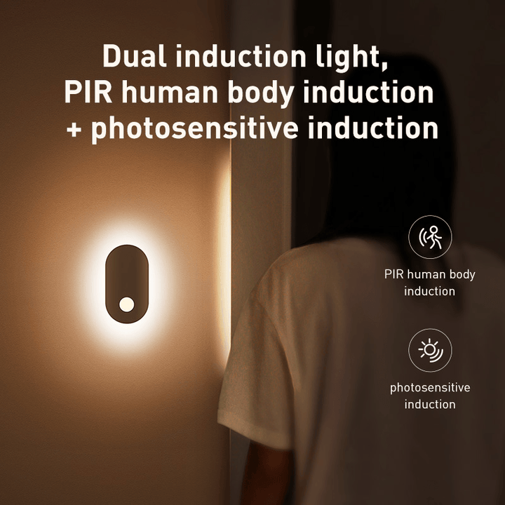 Baseus® PIR Motion Sensor Night Light Human Induction Backlight Magnetic LED Light Rechargeable Bedside Lamp Wall Lamp for Home - MRSLM