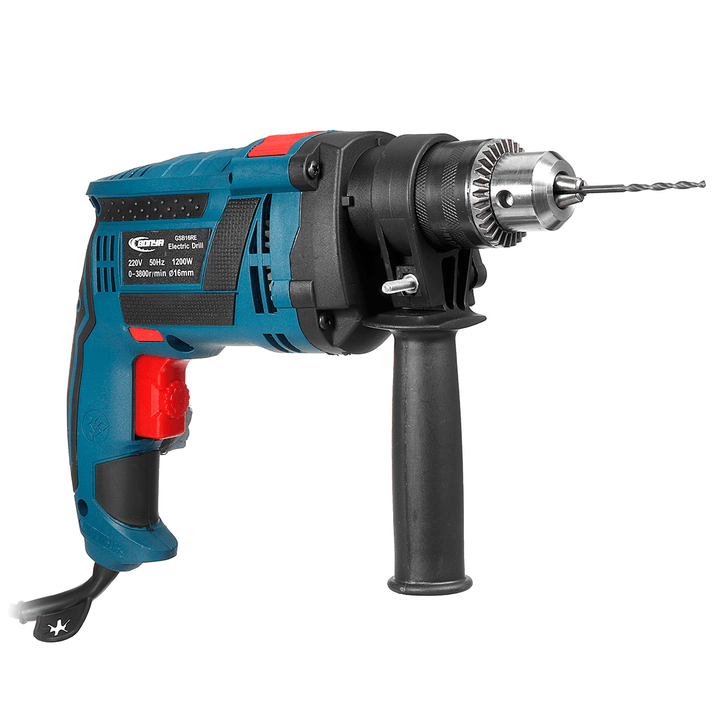 220V 1200W Electric Impact Hand Drill Bit Set Variable Speed Adjustable Woodworking Drill Power Tool - MRSLM