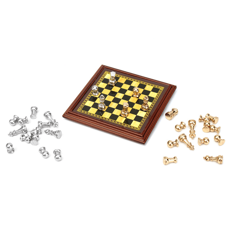 1:12 Scale Dollhouse Miniature Metal Chess Set Board Toys Home Room Ornaments - MRSLM