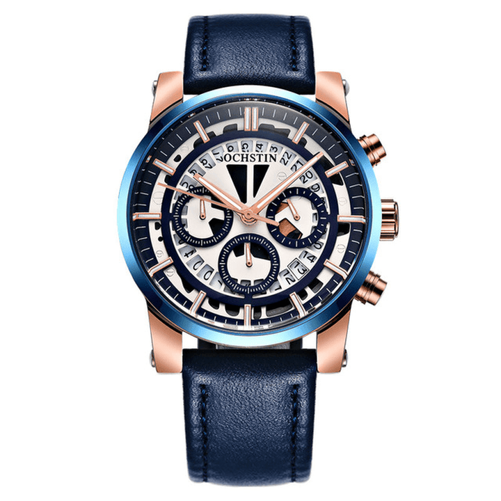 OCHSTIN GQ6110A Luminous Display Men Wrist Watch Chronograph Leather Strap Quartz Watches - MRSLM