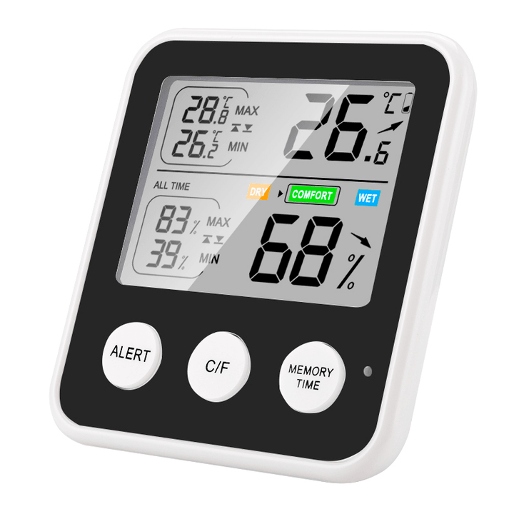 Indoor Temprtature Humidity Meter Real-Time Monitor HD LCD Display Environmentally Friendly ABS Shell 45° Support Frame Thermometer Hygrometer - MRSLM