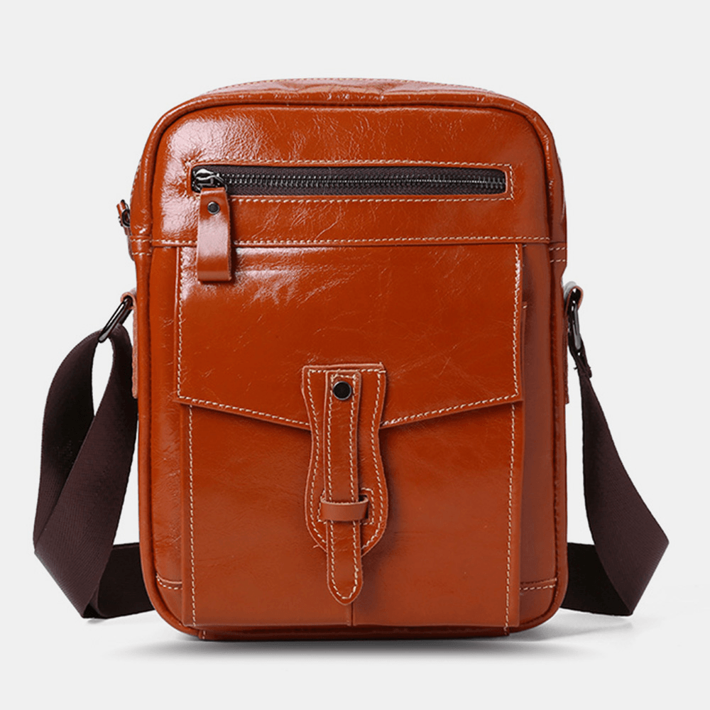 Men Genuine Leather Large Capacity Vintage Business Crossbody Bag Shoulder Bag - MRSLM