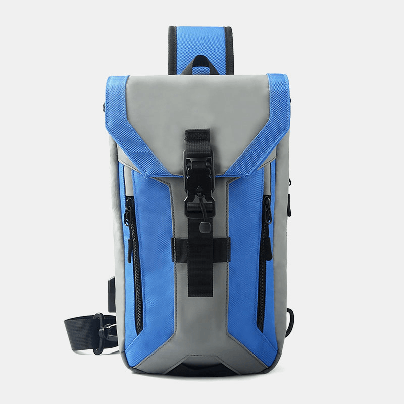 Men Oxford USB Charging Multi-Pocket 3 Card Slots Waterproof Outdoor Crossbody Bag Chest Bag Sling Bag - MRSLM