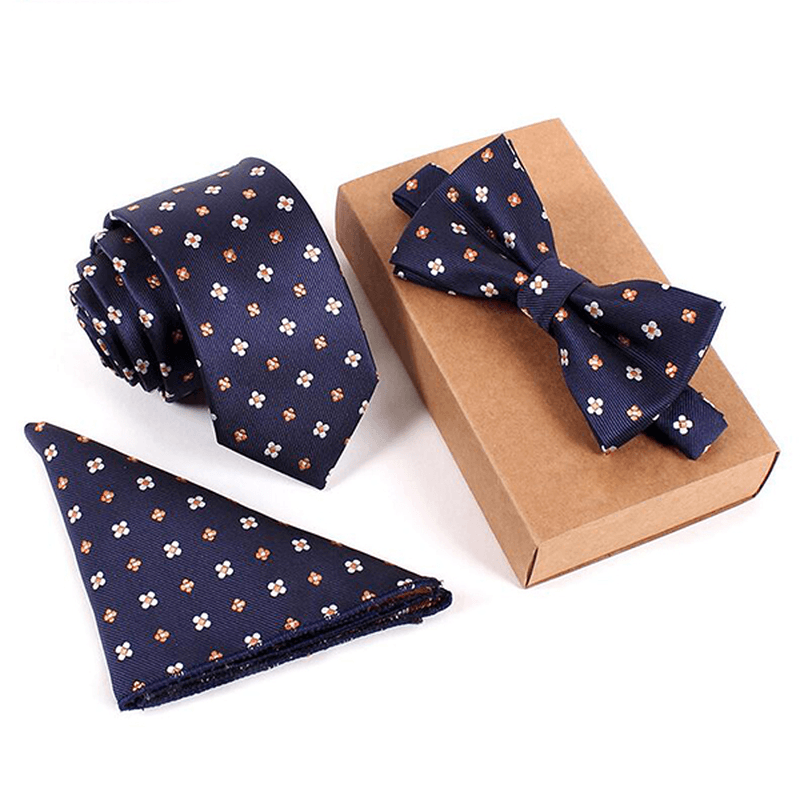 Mens Fashion Business Tie Sets Neck Tie Bow Tie Pocket Square Towel 3 Pieces Party Tie - MRSLM