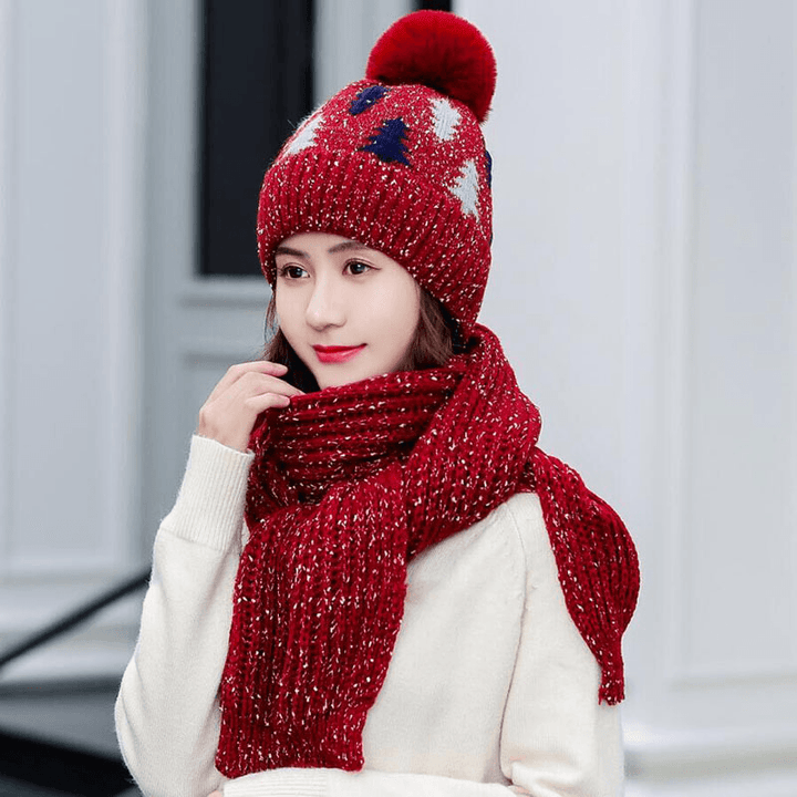 Thickening Christmas Wool Hat Wool Knit Hat Scarf Set - MRSLM